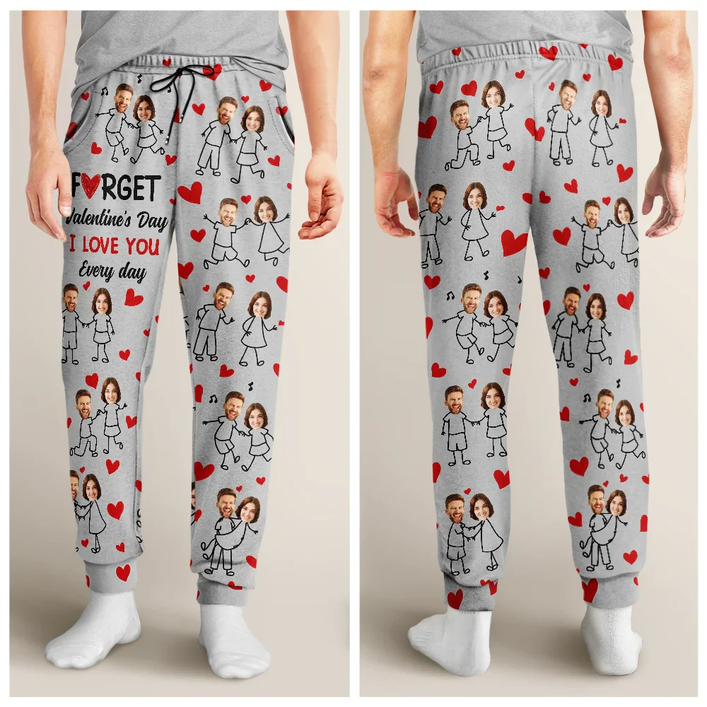 Custom Photo I Love You Everyday Stick Figures Couple - Personalized Pajama Pants - Image 5