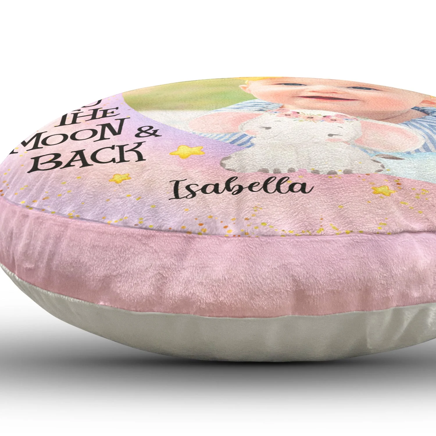Custom Photo I Love You To The Moon And Back - Gift For Grandson, Granddaughter, Kids - Personalized Round Pillow - Image 4