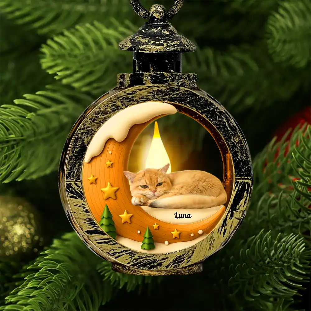 Custom Photo I Love You To The Moon Pet Memorial - Personalized Candlelight Lantern Ornament - Image 2