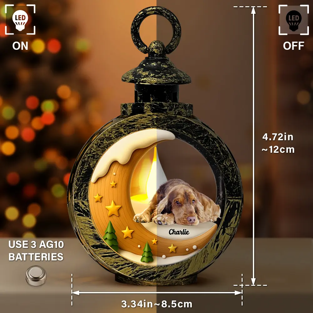 Custom Photo I Love You To The Moon Pet Memorial - Personalized Candlelight Lantern Ornament - Image 3