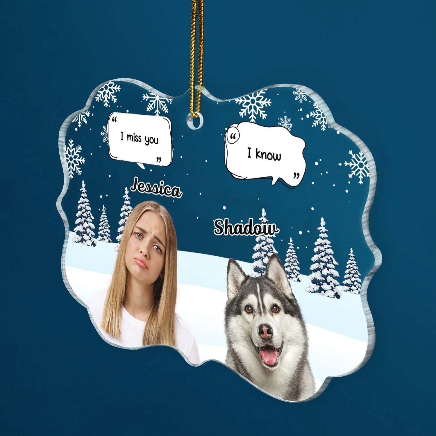 Custom Photo I Miss You - Christmas Memorial Gift For Pet Lovers, Dog Mom, Dog Dad, Cat Mom, Cat Dad - Personalized Medallion Acrylic Ornament - Image 3