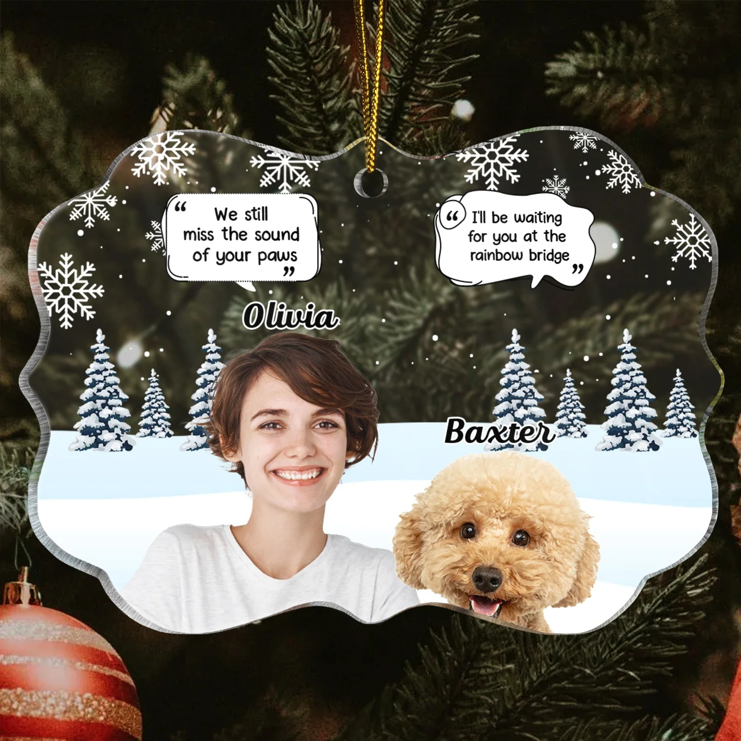 Custom Photo I Miss You - Christmas Memorial Gift For Pet Lovers, Dog Mom, Dog Dad, Cat Mom, Cat Dad - Personalized Medallion Acrylic Ornament - Image 4