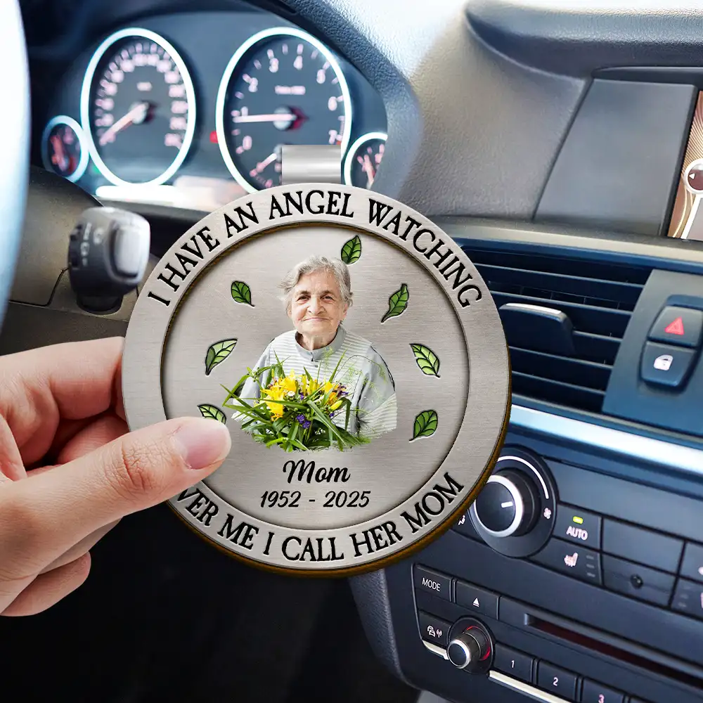 Custom Photo I Used To Be His Angel Now He's Mine - Personalized Custom Shaped Car Visor Clip - Image 3