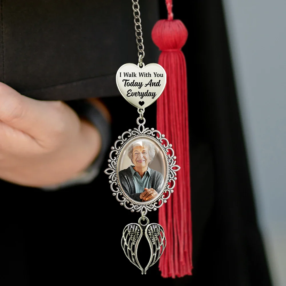 Custom Photo I Walk With You Today And Everyday - Personalized Graduation Tassel Charm - Image 3
