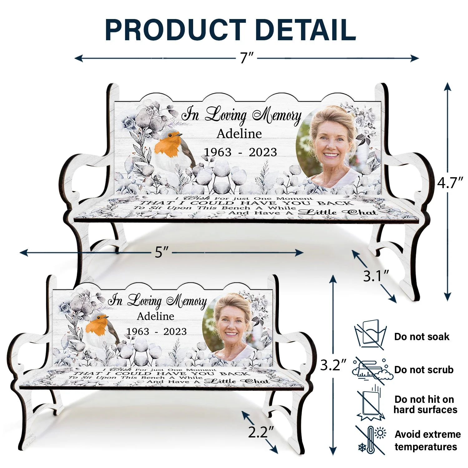 Custom Photo I Wish For Just One Moment - Memorial Gift For Family, Friends, Cat Lovers, Dog Lovers - Personalized Memorial Bench - Image 5