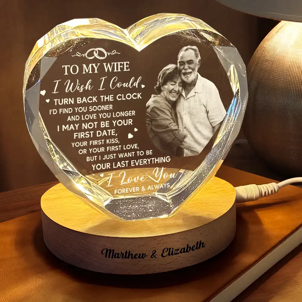 Custom Photo I Wish I Could Turn Back The Clock - Personalized Crystal Heart Shaped Lamp - Image 3