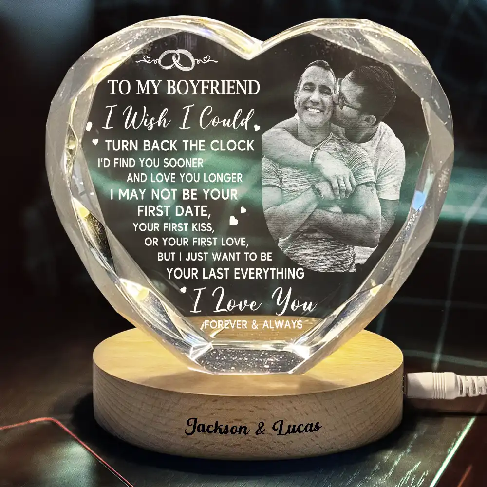 Custom Photo I Wish I Could Turn Back The Clock - Personalized Crystal Heart Shaped Lamp - Image 4
