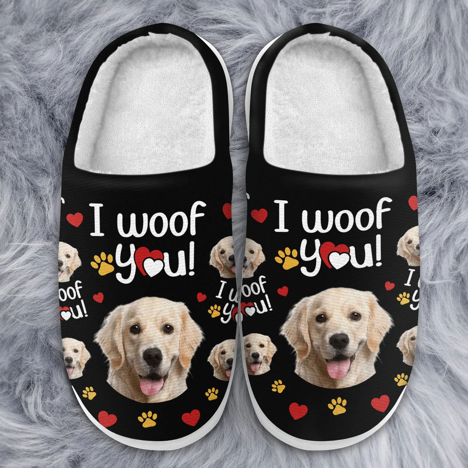 Custom Photo I Woof You - Gift For Dog Lovers - Personalized Fluffy Slippers - Image 4