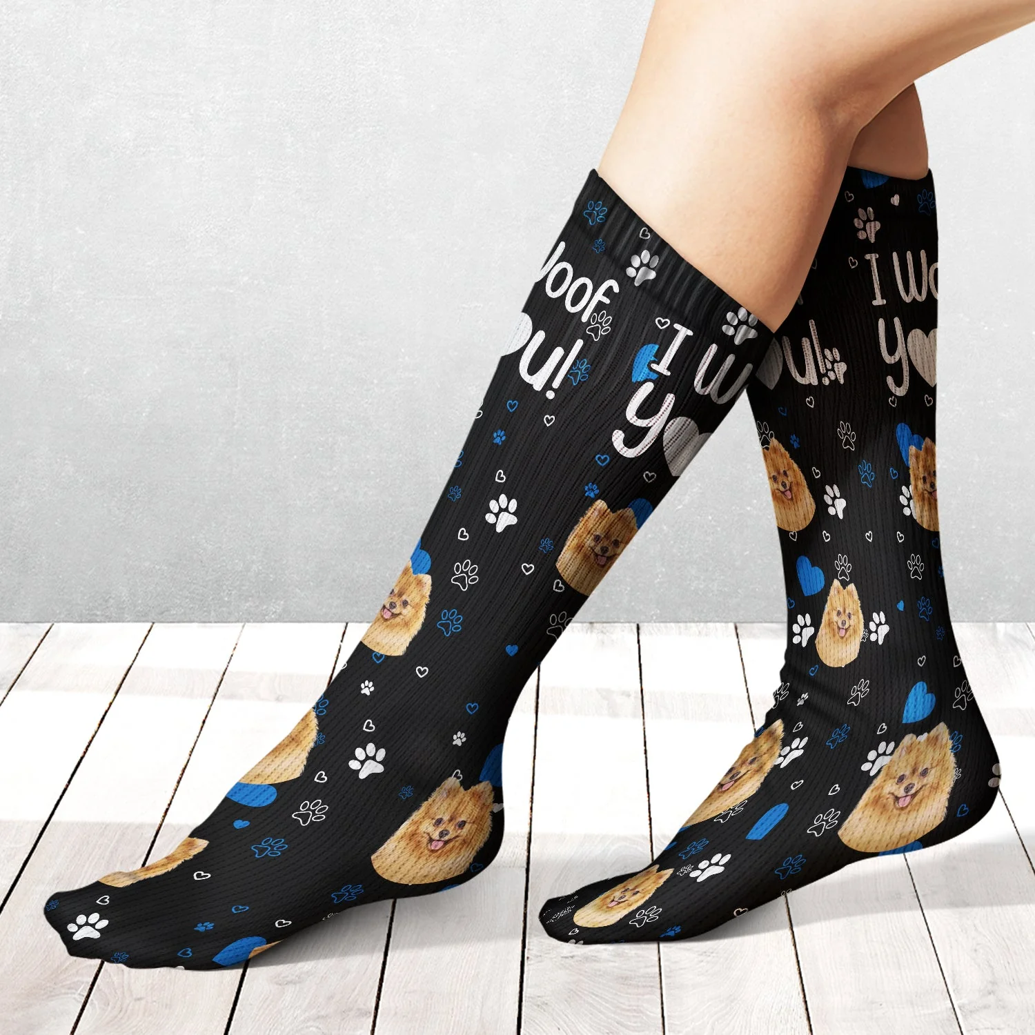 Custom Photo I Woof You I Meow You - Gift For Dog Lovers, Cat Lovers - Personalized Socks - Image 3