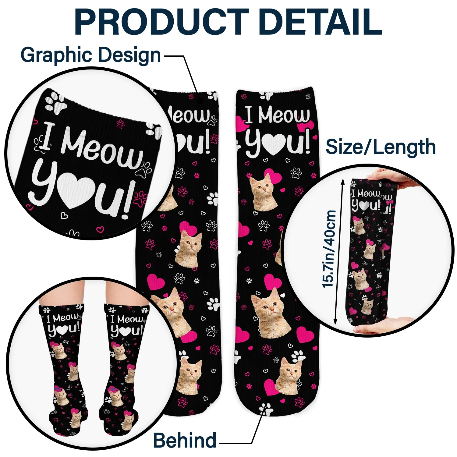Custom Photo I Woof You I Meow You - Gift For Dog Lovers, Cat Lovers - Personalized Socks - Image 6