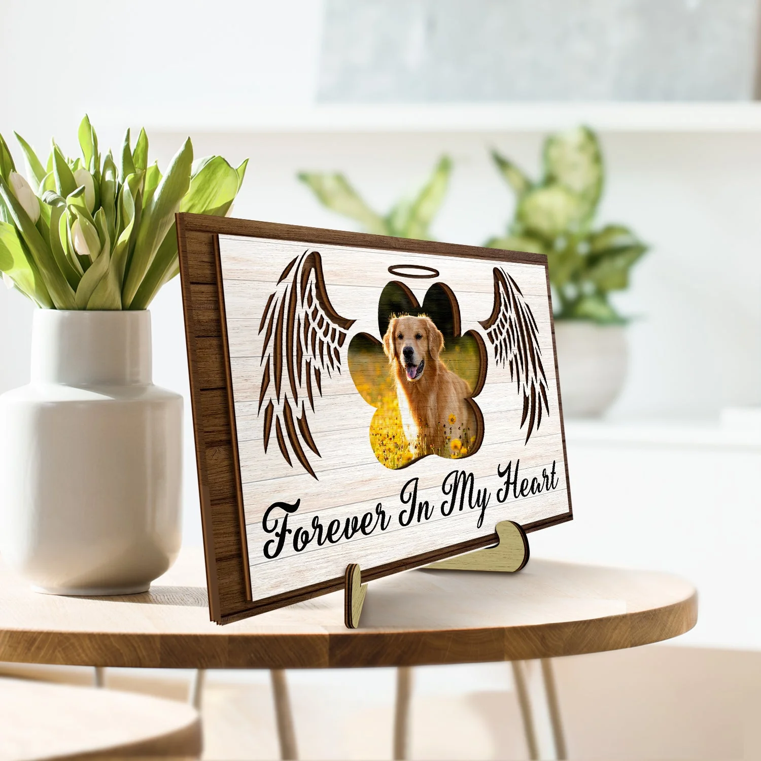 Custom Photo If Love Alone Could Have Kept You Here - Memorial Gift For Family, Cat Lovers, Dog Lovers - Personalized 2-Layered Wooden Plaque With Stand - Image 3