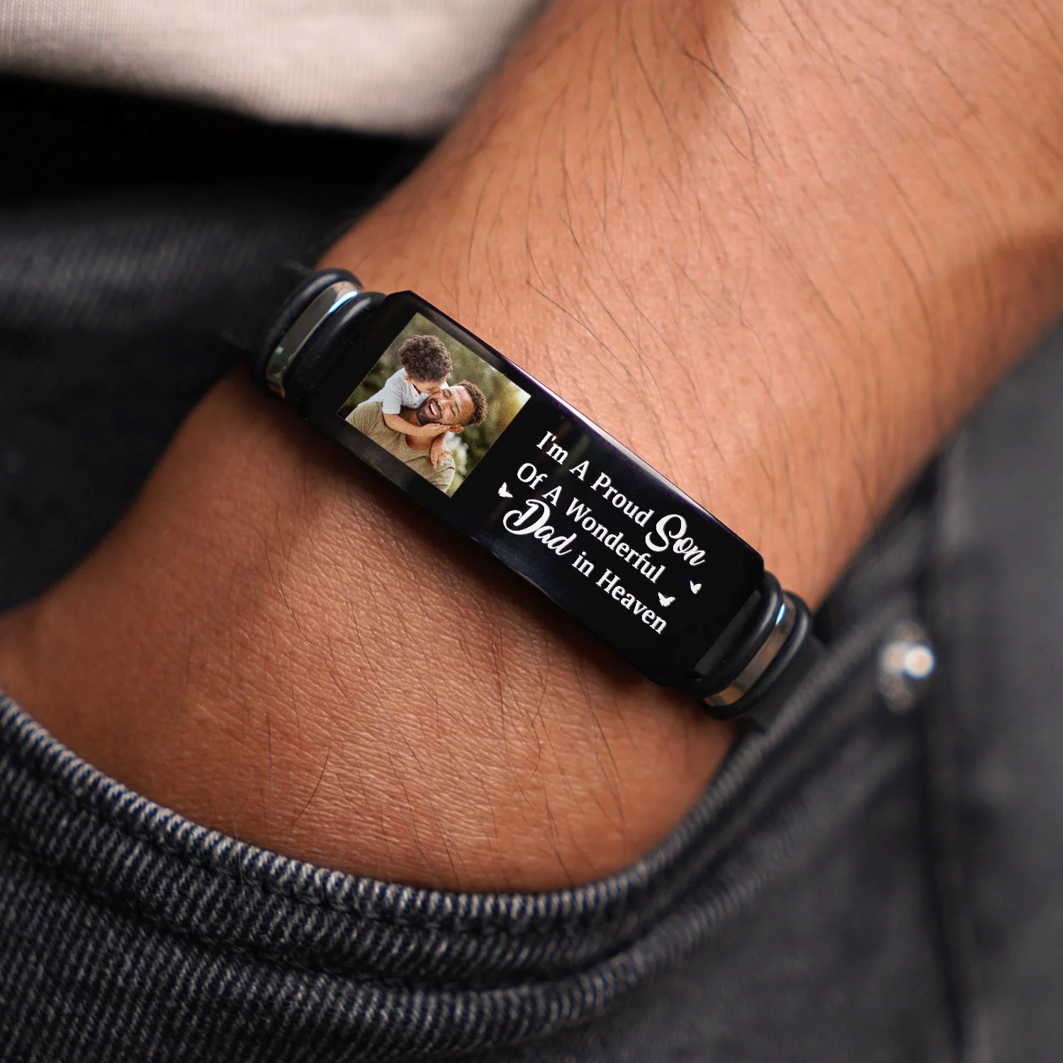Custom Photo I'm A Proud Daughter - Memorial Gift For Women, Daughters, Mom, Dad - Personalized Engraved Bracelet - Image 2