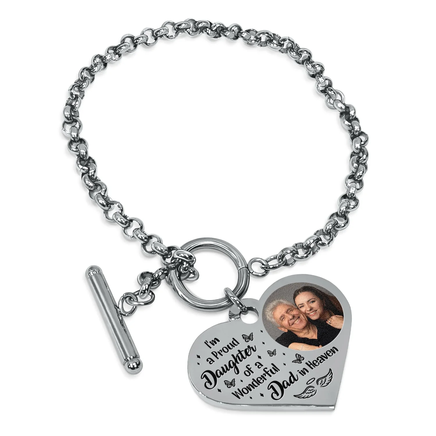 Custom Photo I'm A Proud Daughter - Memorial Gift For Women, Daughters, Mom, Dad - Personalized Heart Bracelet - Image 2