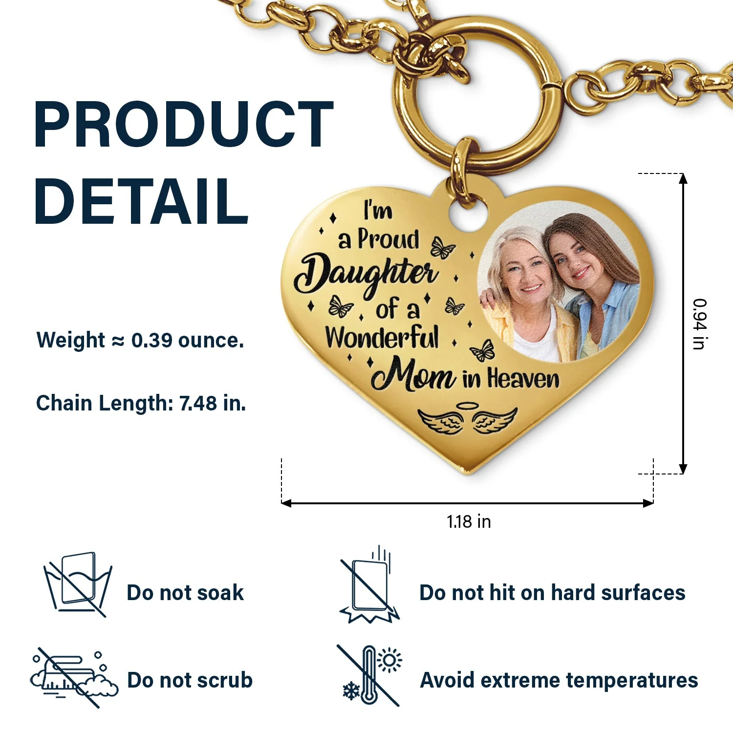 Custom Photo I'm A Proud Daughter - Memorial Gift For Women, Daughters, Mom, Dad - Personalized Heart Bracelet - Image 4