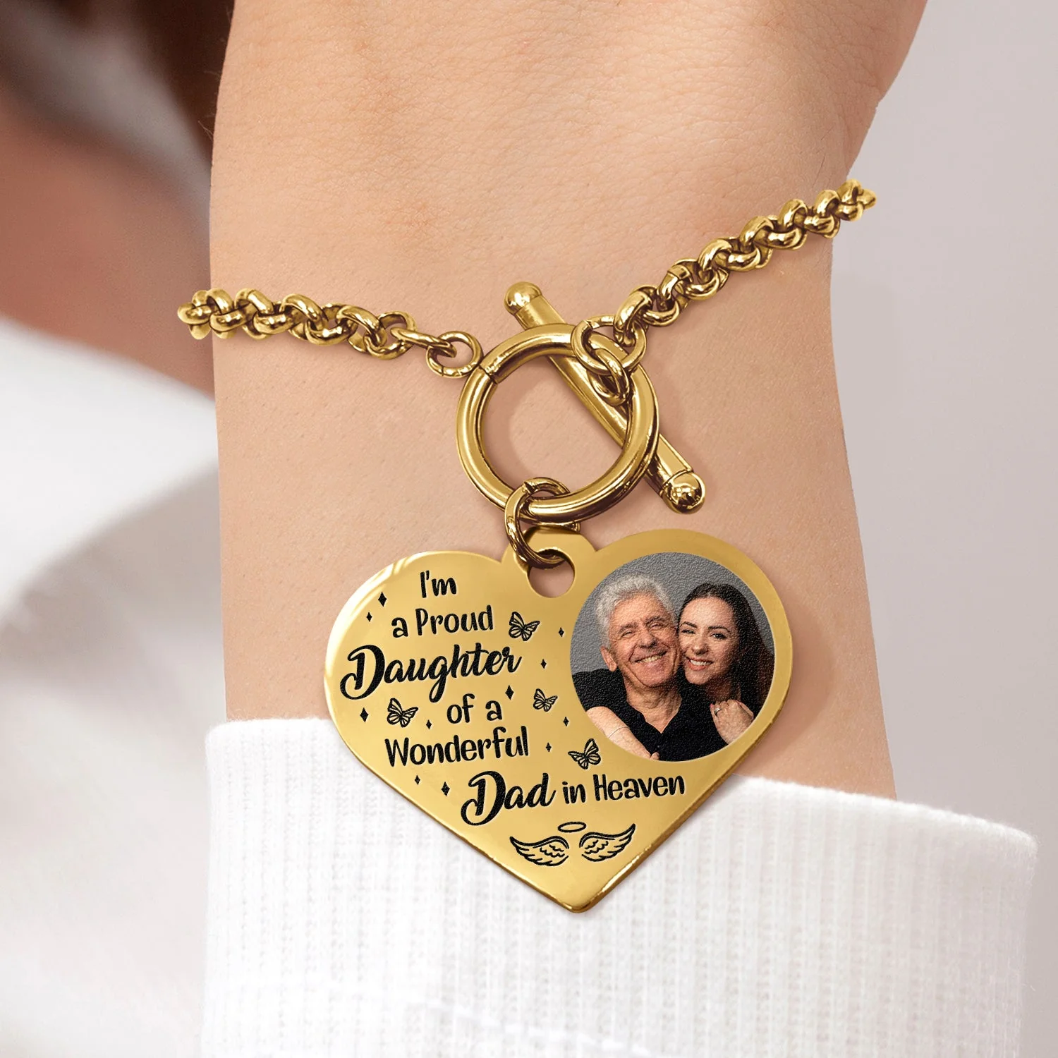 Custom Photo I'm A Proud Daughter - Memorial Gift For Women, Daughters, Mom, Dad - Personalized Heart Bracelet - Image 6