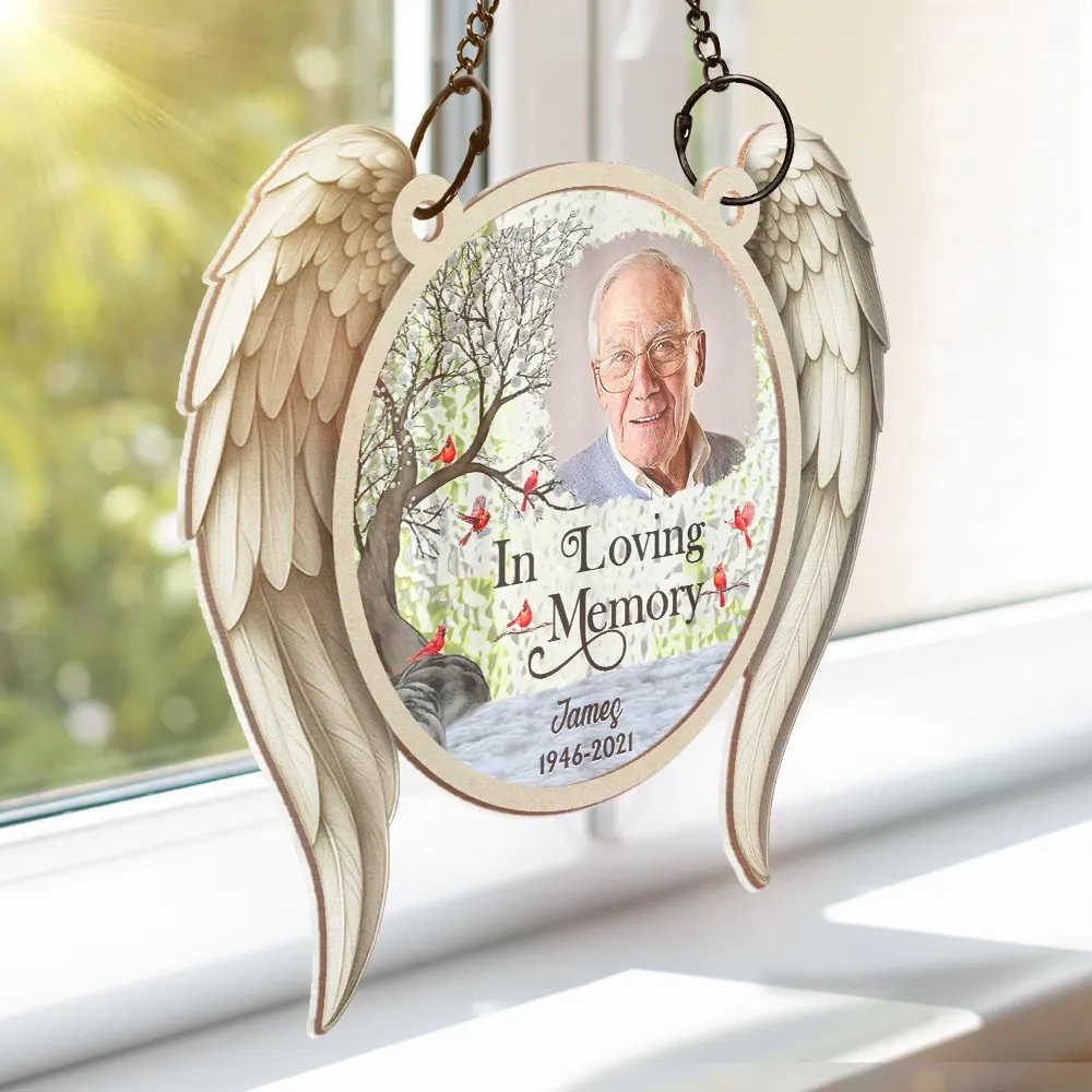 Custom Photo I'm Always With You Angel Wings - Personalized Window Hanging Suncatcher Ornament - Image 3