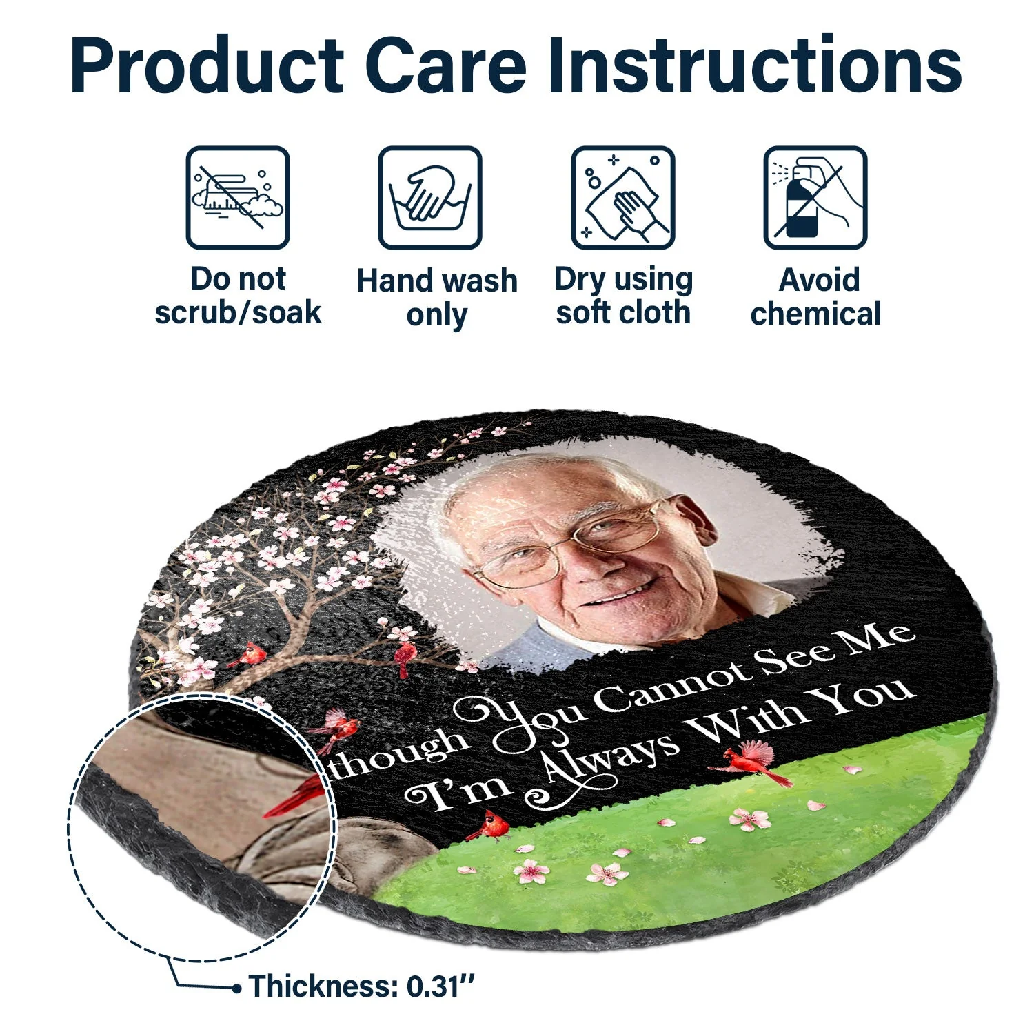 Custom Photo I'm Always With You Blooming Tree - Memorial Gift For Family, Friends - Personalized Circle Memorial Garden Stone - Image 6