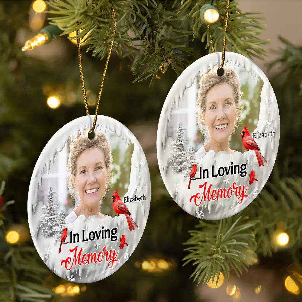 Custom Photo I'm Always With You Cardinal - Personalized Circle Ceramic Ornament - Image 2