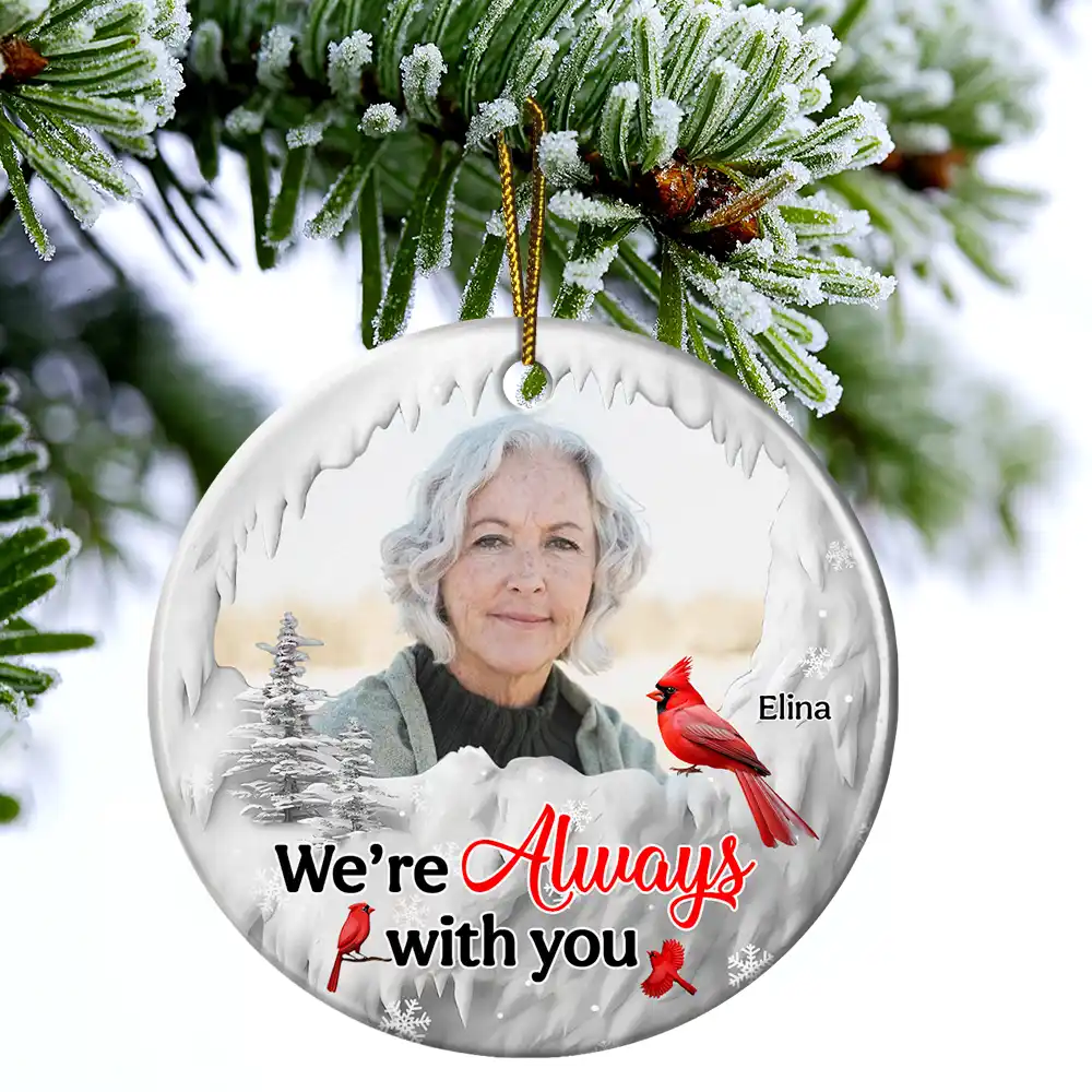Custom Photo I'm Always With You Cardinal - Personalized Circle Ceramic Ornament - Image 4