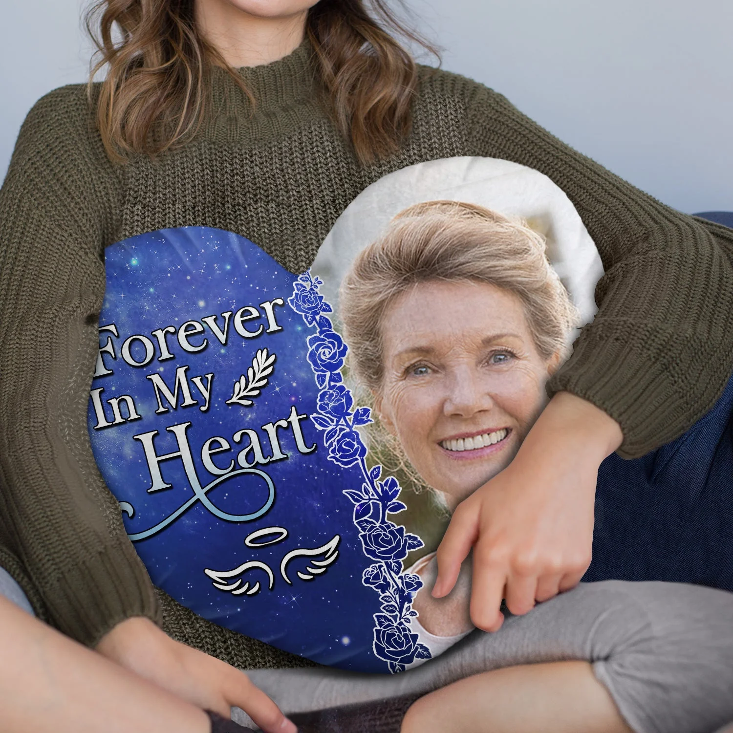 Custom Photo I'm Always With You - Memorial Gift For Family, Friends, Pet Lovers - Personalized Heart Shaped Pillow - Image 3