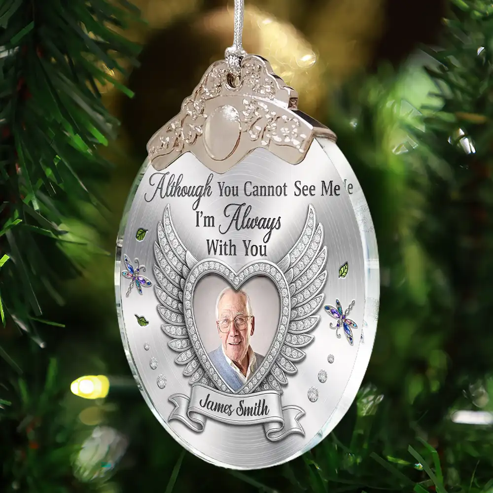 Custom Photo I'm Always With You Memorial Metal Effect - Personalized Glass Ornament With Silver Cap - Image 4