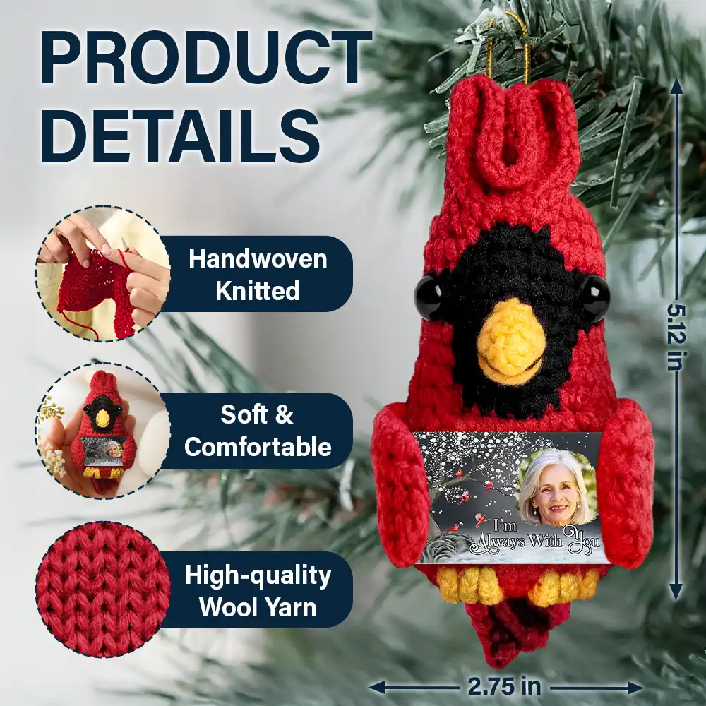 Custom Photo I'm Always With You Memorial - Personalized Crochet Cardinal Bird Hanging Decoration - Image 5