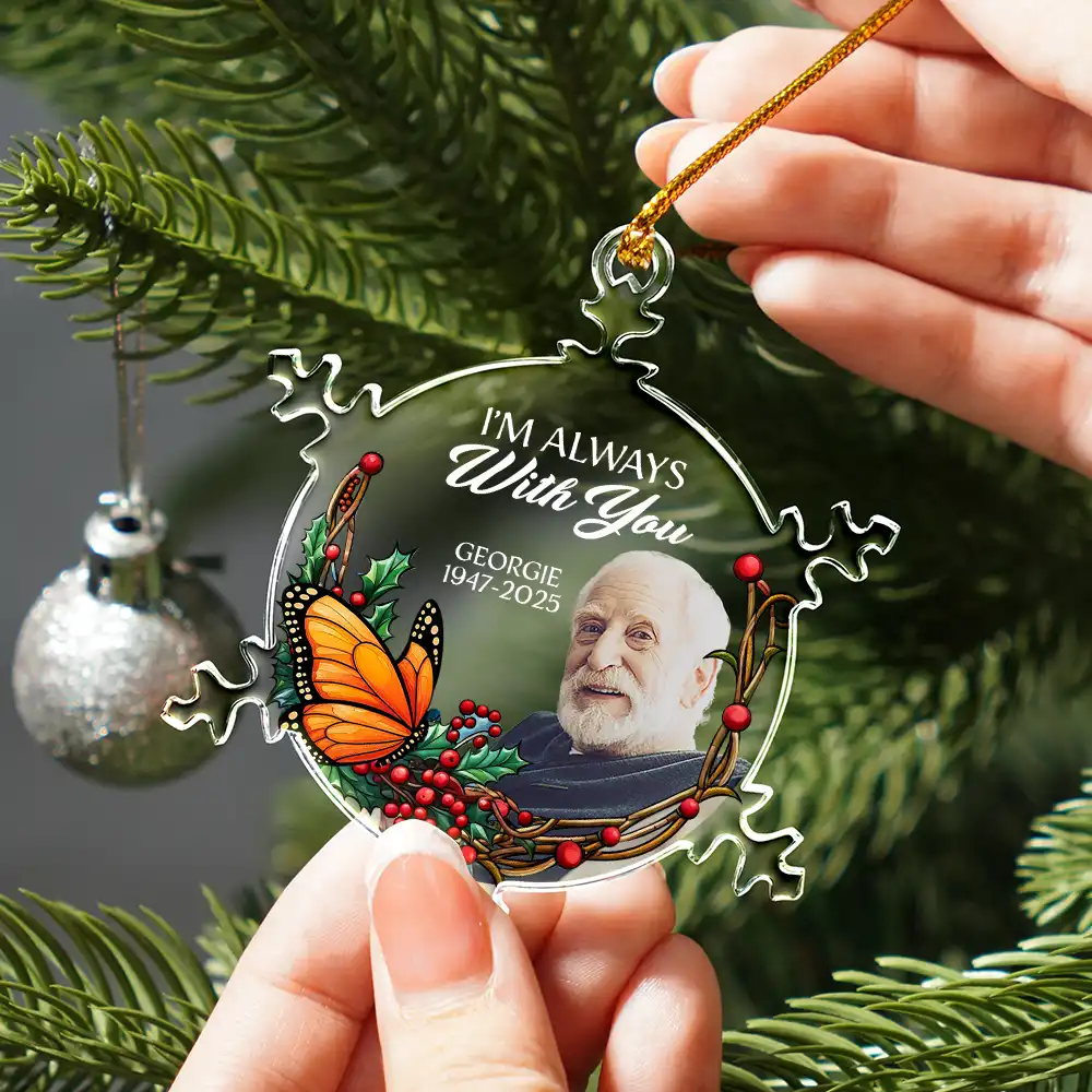 Custom Photo I'm Always With You Memorial - Personalized Snowflakes Shaped Glass Ornament - Image 3