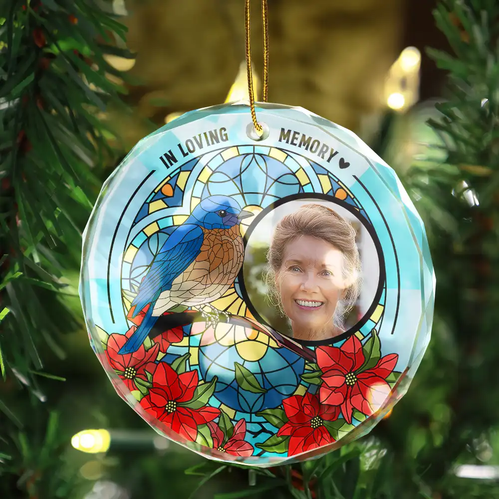 Custom Photo I'm Always With You Memorial - Stained Effect Printed, Personalized Circle Glass Ornament - Image 3