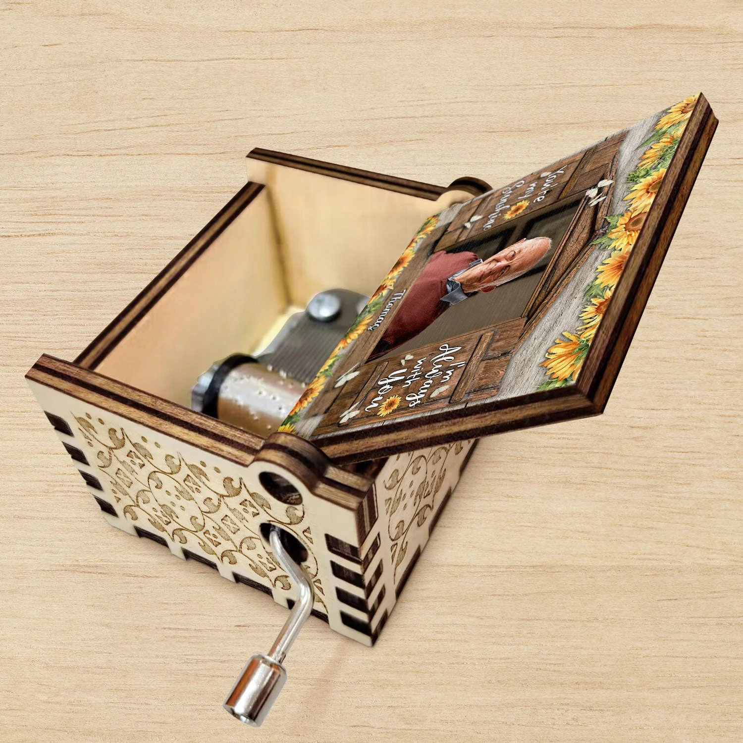 Custom Photo I'm Always With You You're My Sunshine - Memorial Gift For Family, Friends - Personalized Spin Button, Hand Crank Music Box - Image 5
