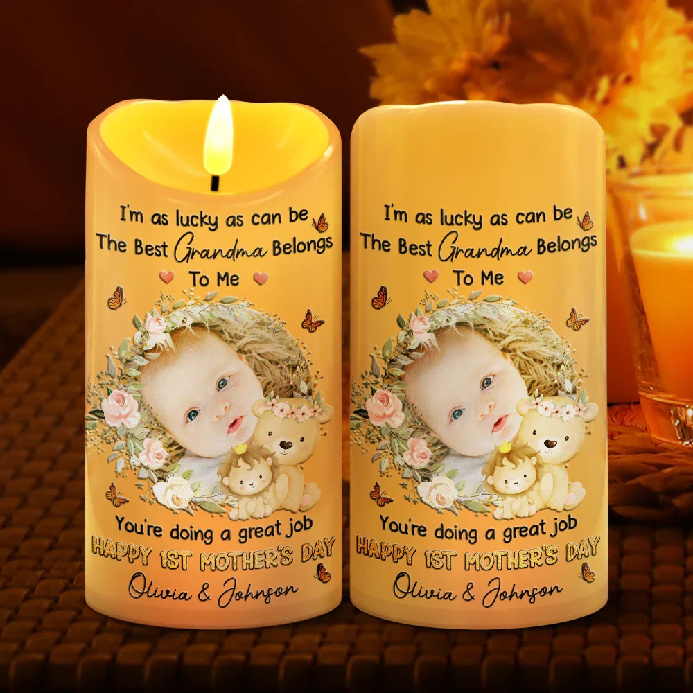 Custom Photo I'm As Lucky As Can Be The Best Mommy Belongs To Me - Personalized Flameless LED Candle - Image 2