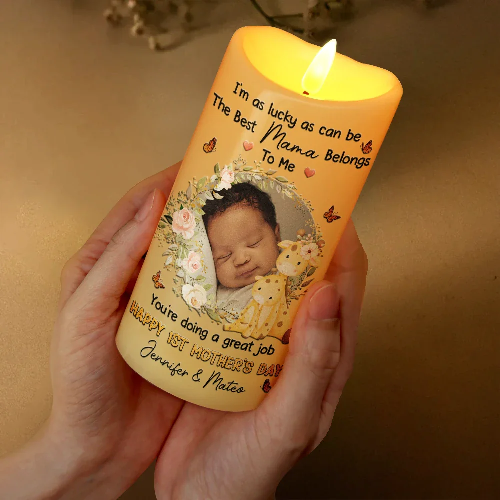 Custom Photo I'm As Lucky As Can Be The Best Mommy Belongs To Me - Personalized Flameless LED Candle - Image 3