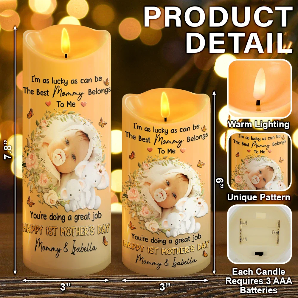Custom Photo I'm As Lucky As Can Be The Best Mommy Belongs To Me - Personalized Flameless LED Candle - Image 5