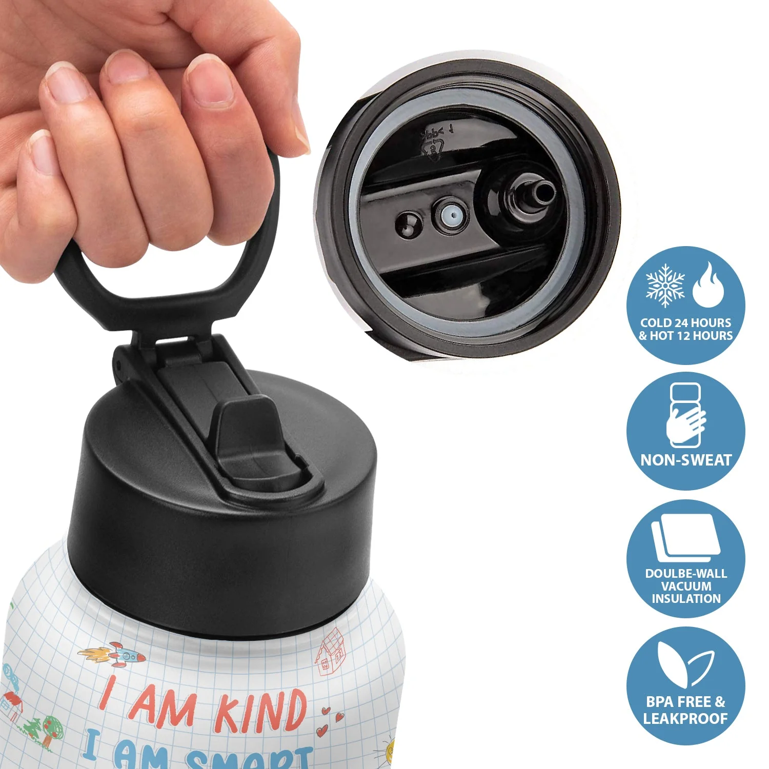 Custom Photo I'm Kind Smart Brave Confident - Gift For Kid, Back To School Gift - Personalized Kids Water Bottle - Image 4