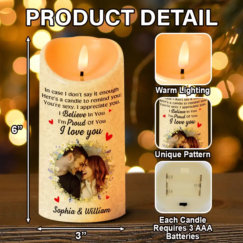Custom Photo In Case I Don't Say It Enough Couples - Personalized Flameless LED Candle - Image 5
