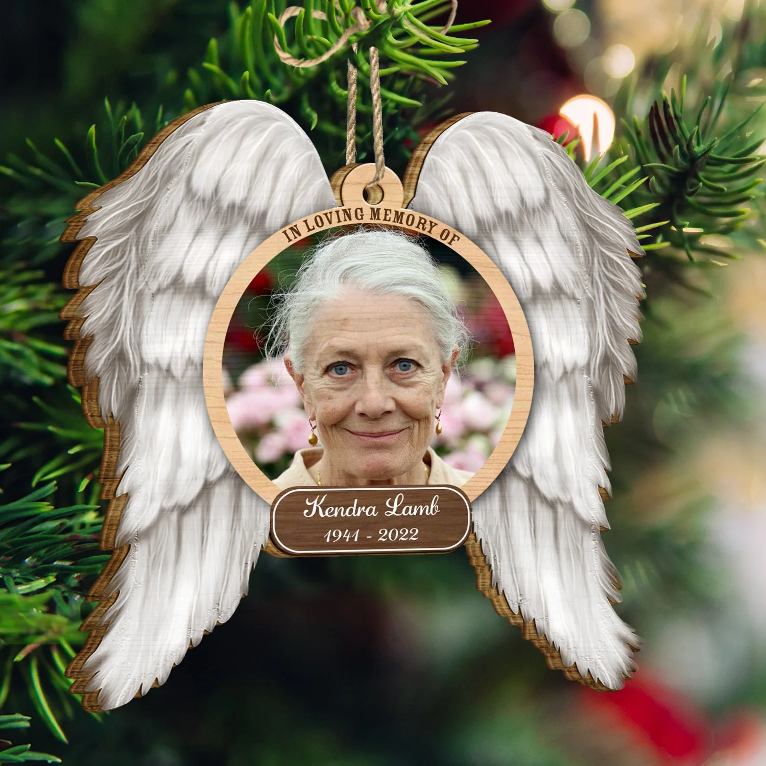 Custom Photo In Loving Memory Angel Wings - Memorial Gift - Personalized Custom Shaped Wooden Ornament - Image 3