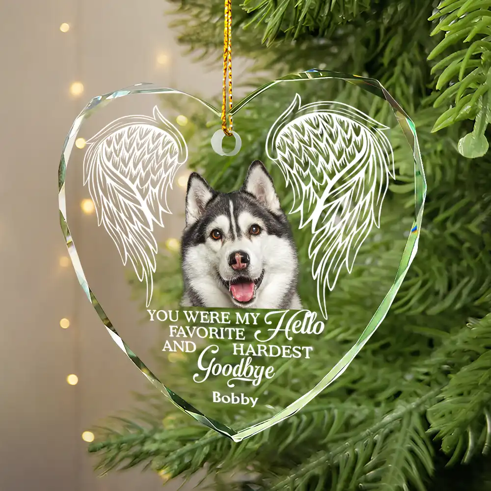 Custom Photo In Loving Memory Angel Wings Pet - Personalized Heart Shaped Glass Ornament - Image 3