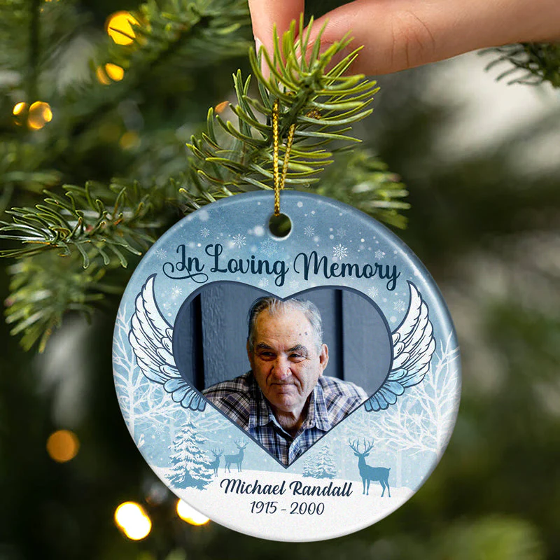 Custom Photo In Loving Memory Christmas - Memorial Gift For Family - Personalized Custom Circle Ceramic Ornament - Image 2