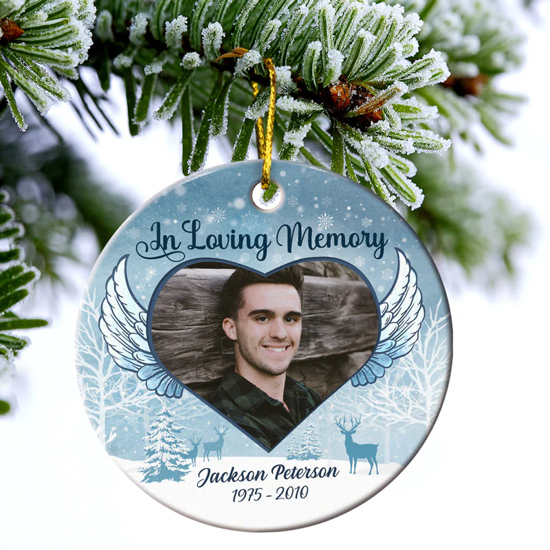 Custom Photo In Loving Memory Christmas - Memorial Gift For Family - Personalized Custom Circle Ceramic Ornament - Image 3