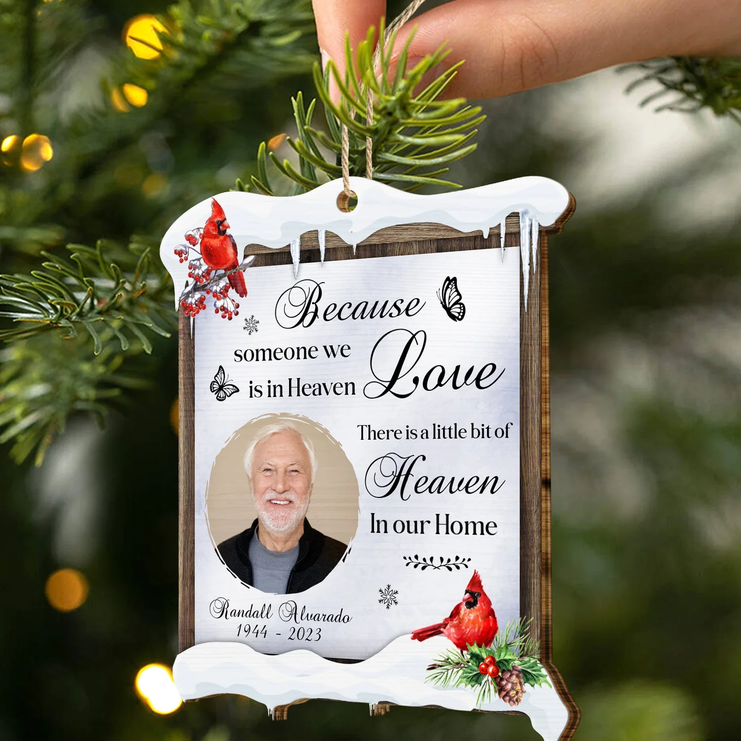Custom Photo In Loving Memory - Christmas, Memorial Gift - Personalized Custom Shaped Wooden Ornament - Image 2