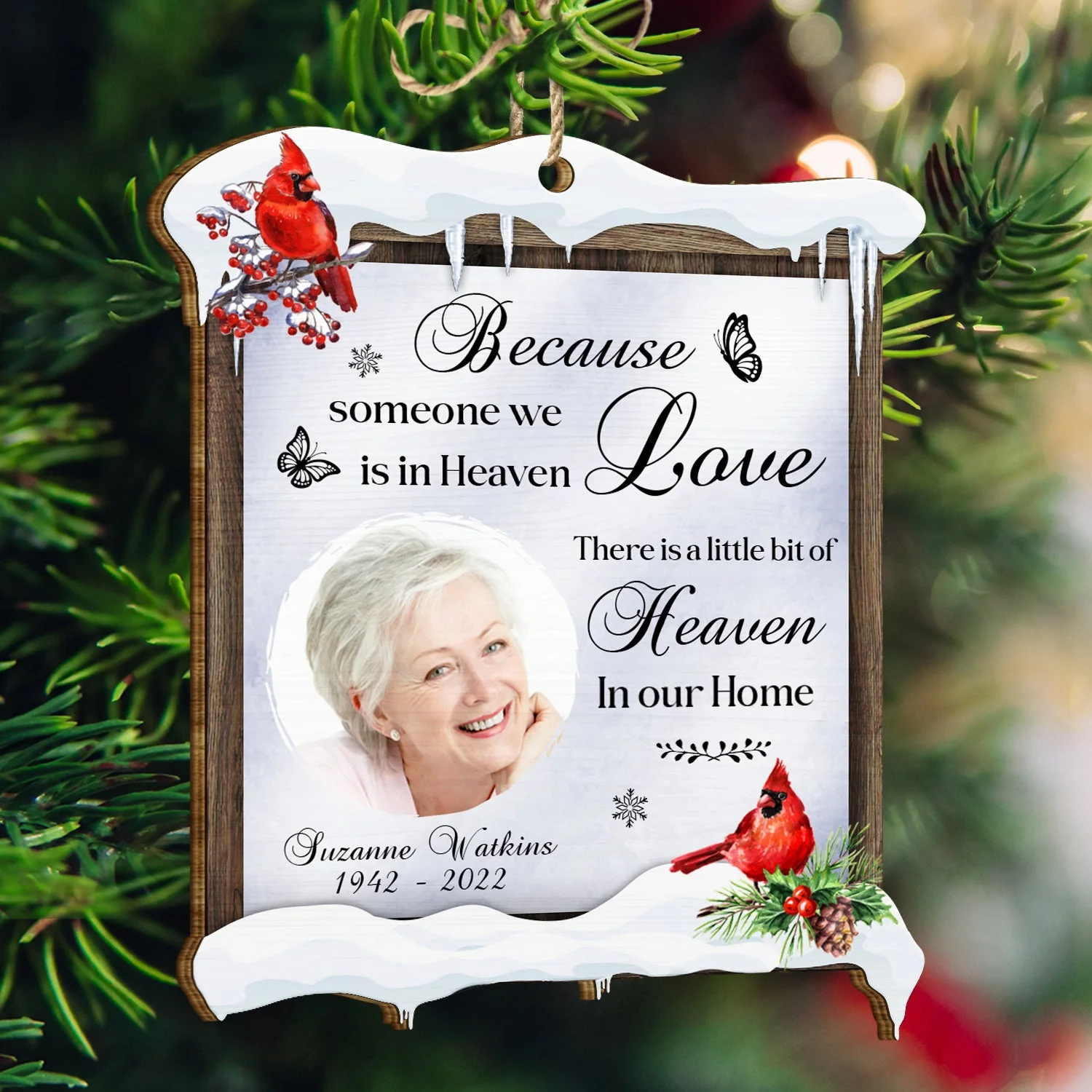 Custom Photo In Loving Memory - Christmas, Memorial Gift - Personalized Custom Shaped Wooden Ornament - Image 3