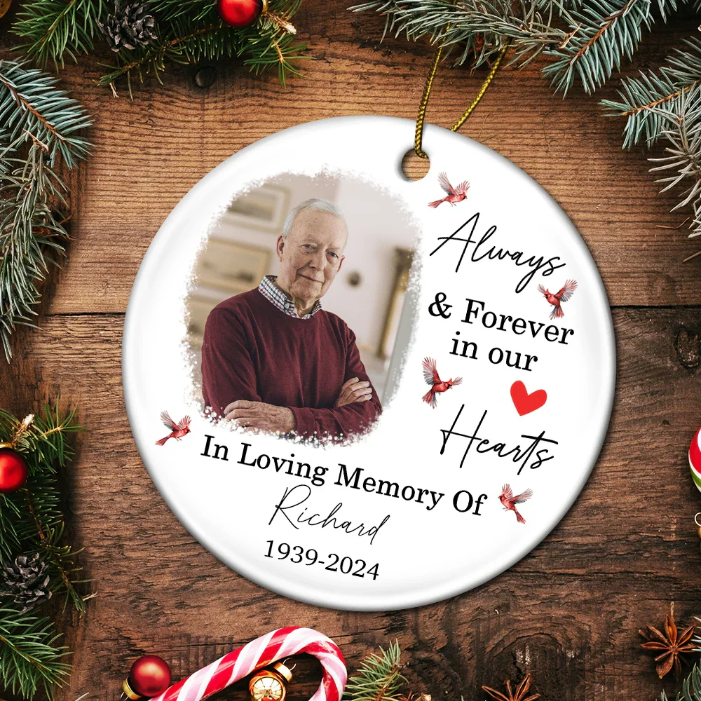 Custom Photo In Loving Memory Christmas Memorial - Personalized Circle Ceramic Ornament - Image 5