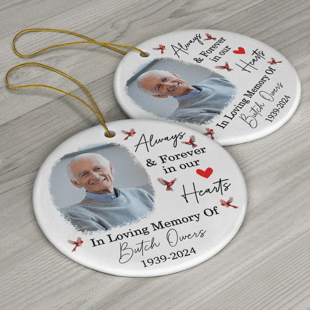 Custom Photo In Loving Memory Christmas Memorial - Personalized Circle Ceramic Ornament - Image 6