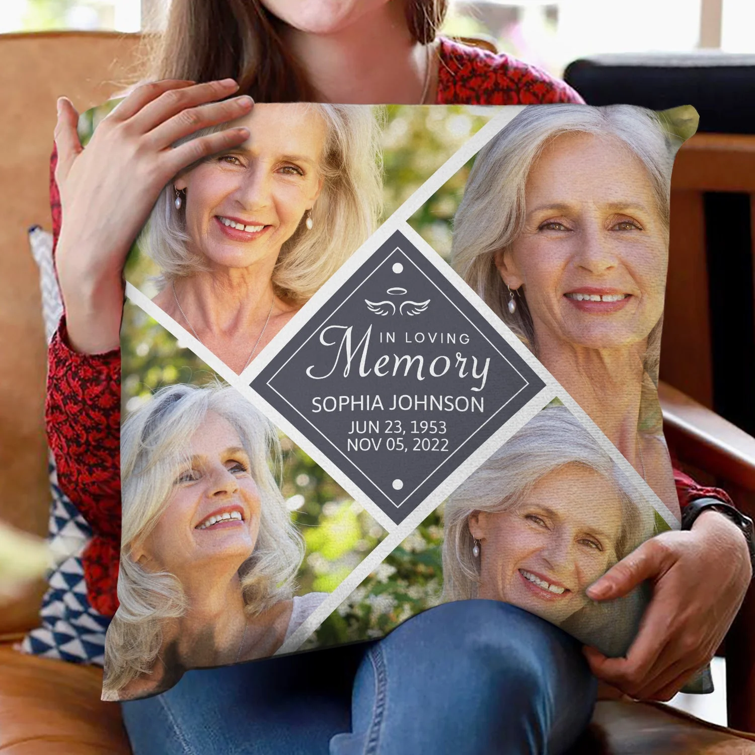 Custom Photo In Loving Memory Diamond - Memorial Gift For Family, Friends - Personalized Pillow - Image 2