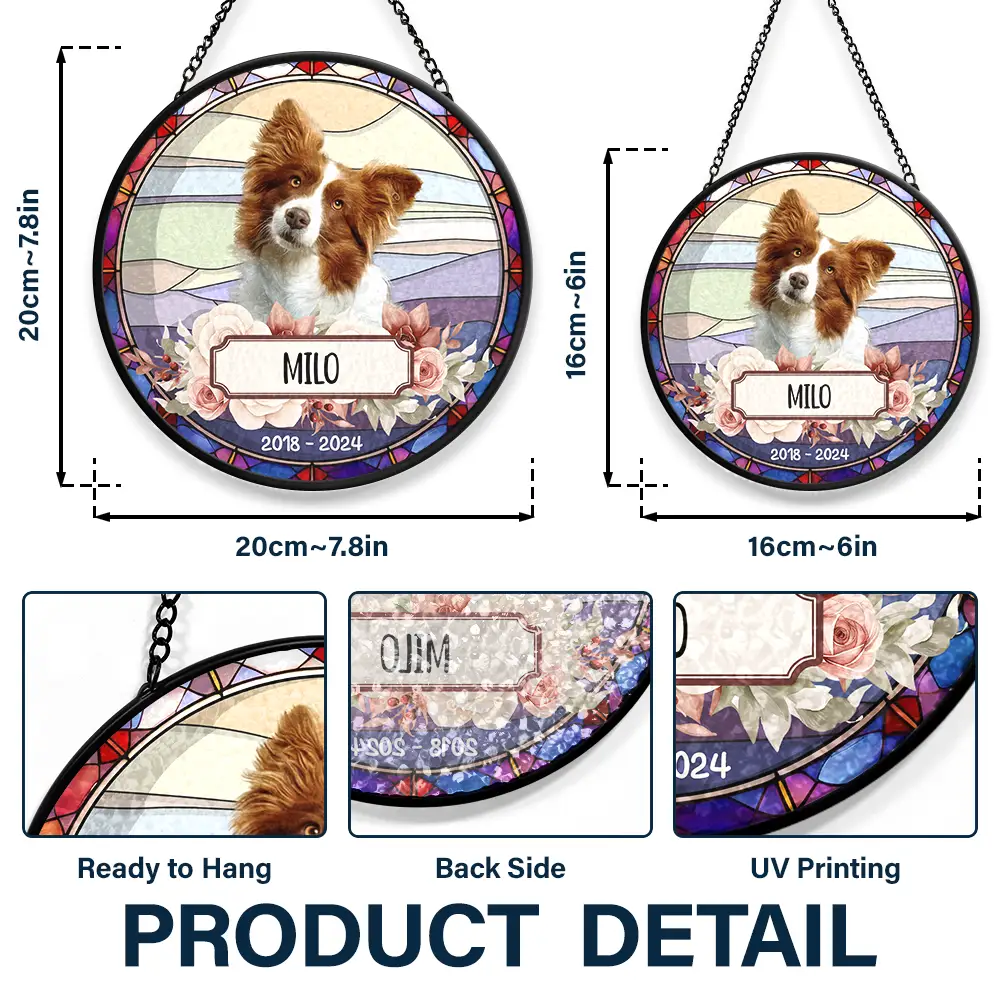Custom Photo In Loving Memory Dog Cat - Personalized Stained Glass Window Hanging Suncatcher - Image 4
