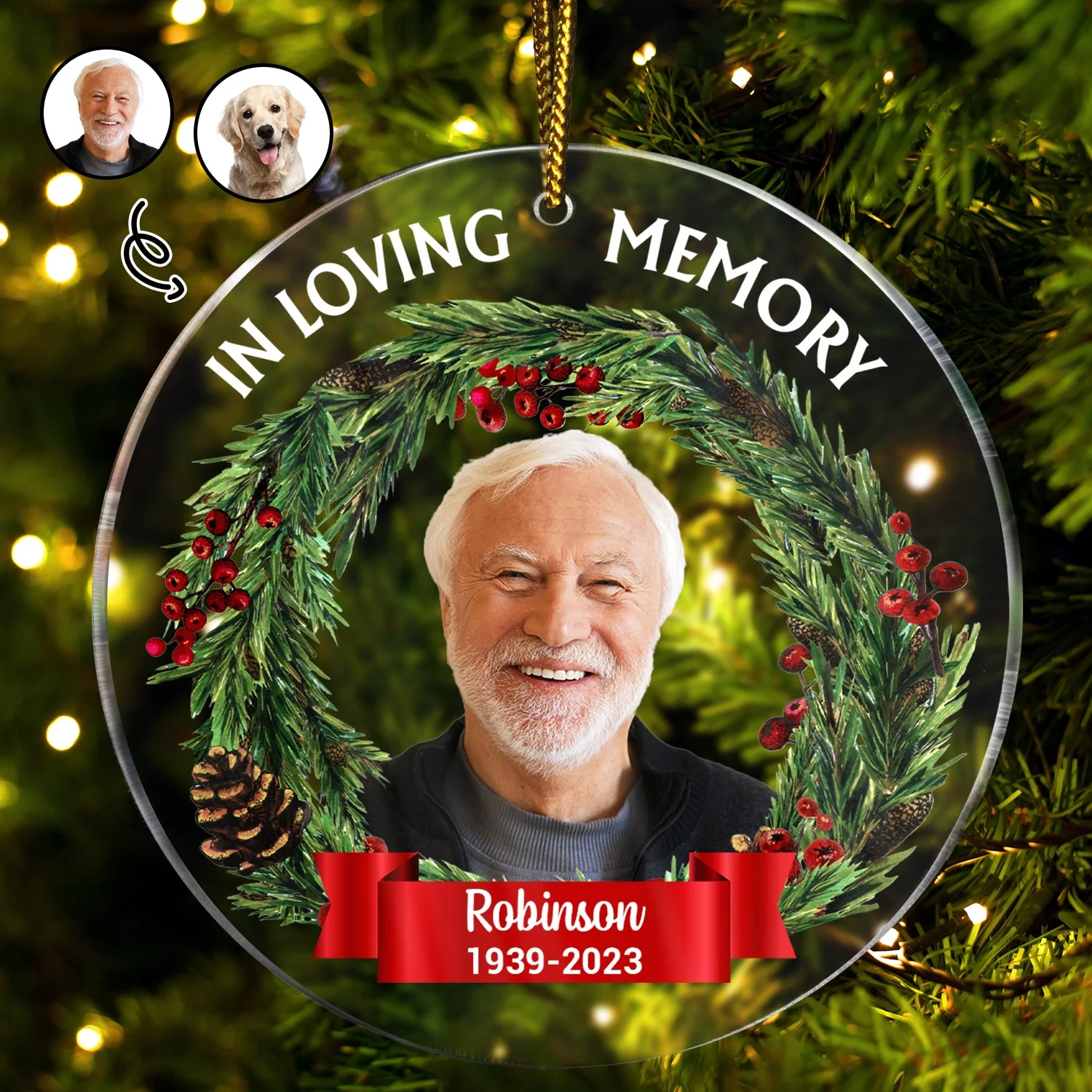Custom Photo In Loving Memory - Christmas, Memorial Gift For Family, Pet Lovers - Personalized Circle Acrylic Ornament - Image 3