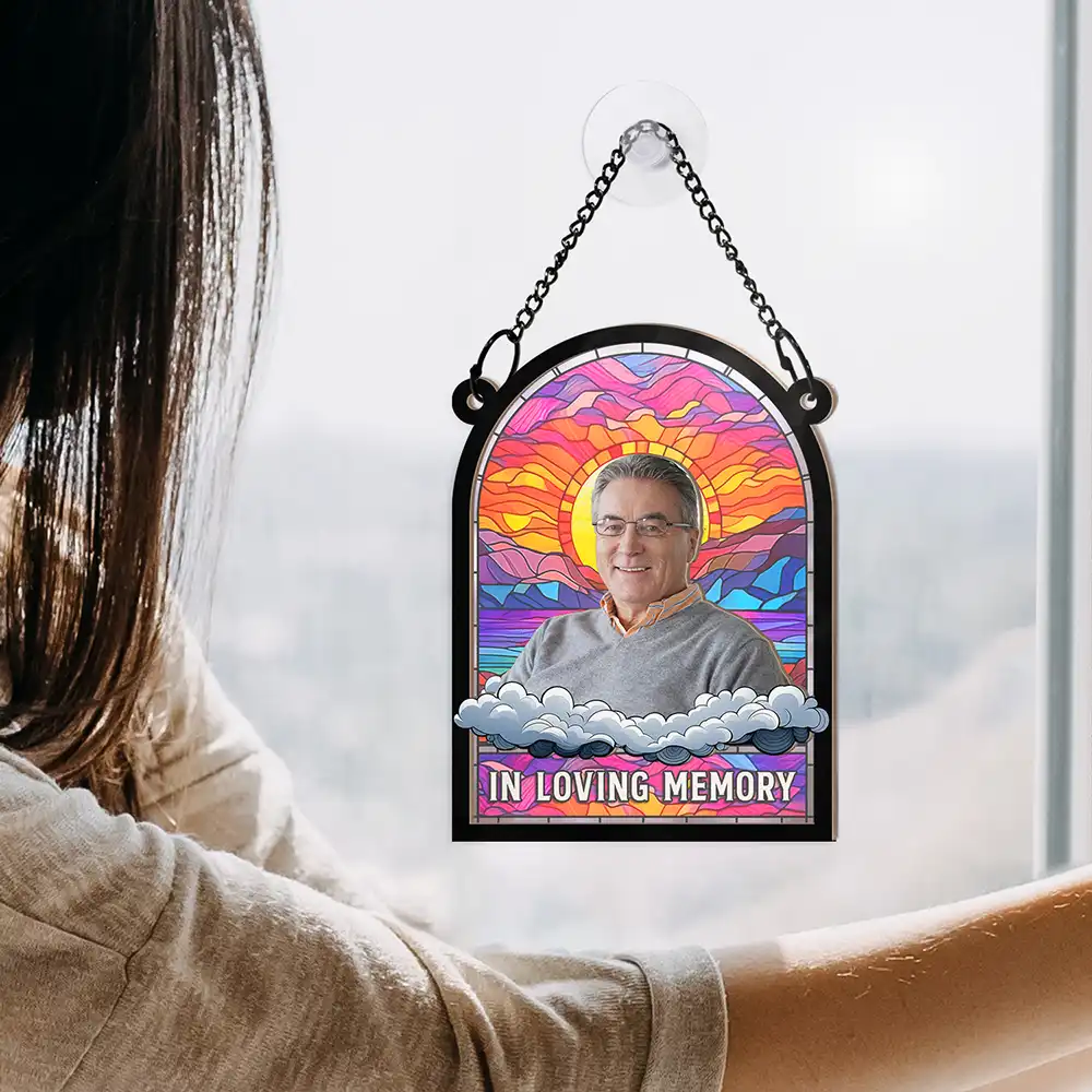 Custom Photo In Loving Memory Family Memorial Dad Grandpa - Personalized Window Hanging Suncatcher Ornament - Image 5