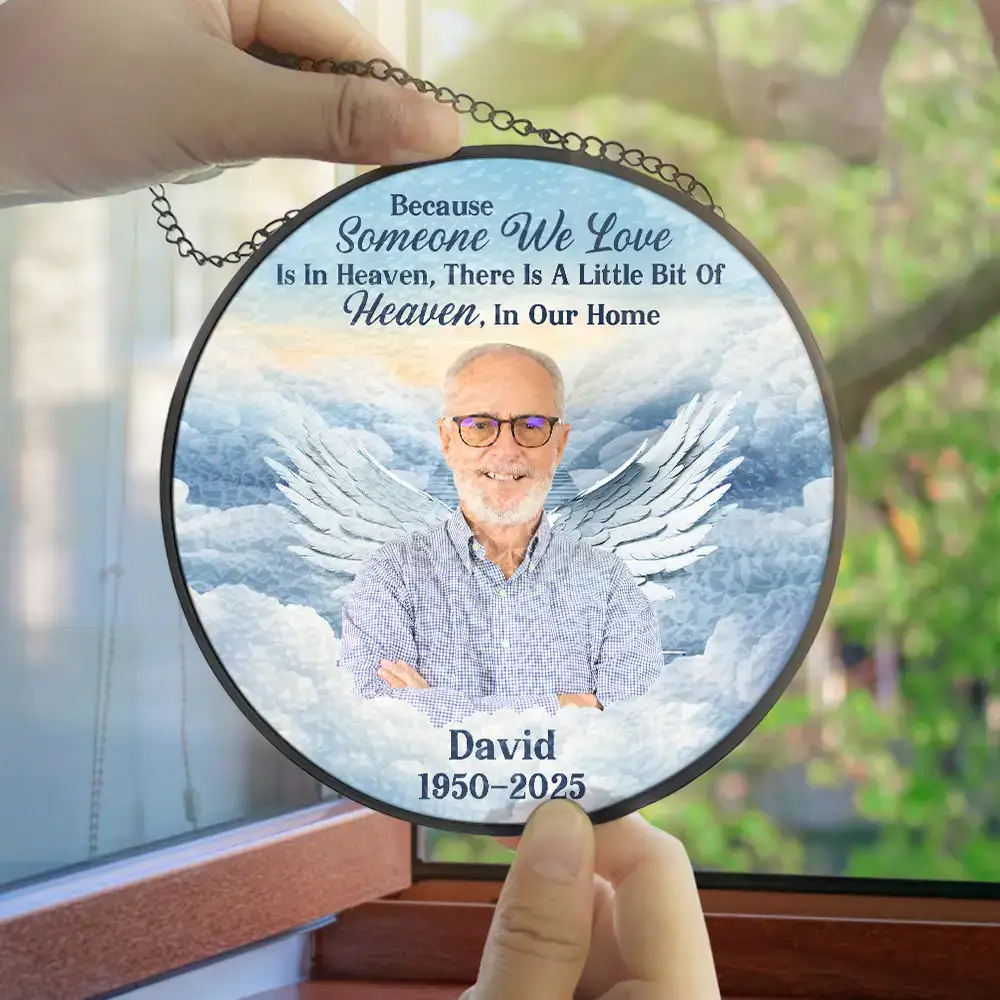 Custom Photo In Loving Memory Memorial Heaven - Personalized Stained Glass Window Hanging Suncatcher - Image 5