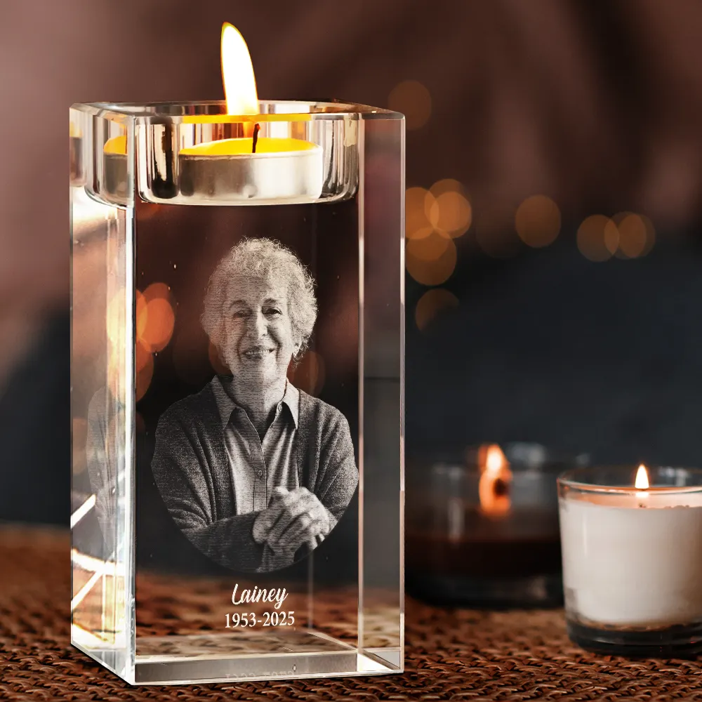Custom Photo In Loving Memory Memorial - Personalized Crystal Candle Holder - Image 5