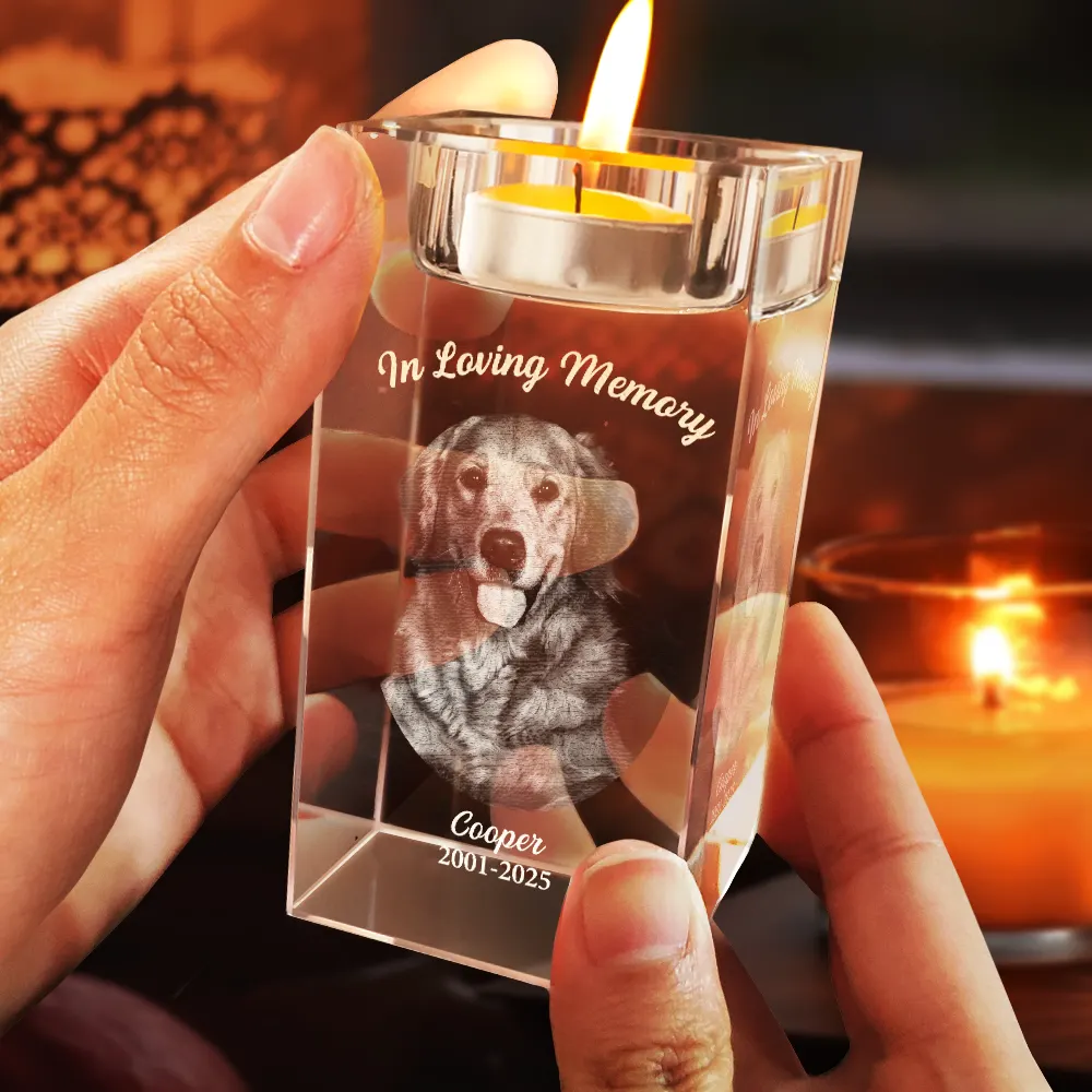 Custom Photo In Loving Memory Memorial - Personalized Crystal Candle Holder - Image 6