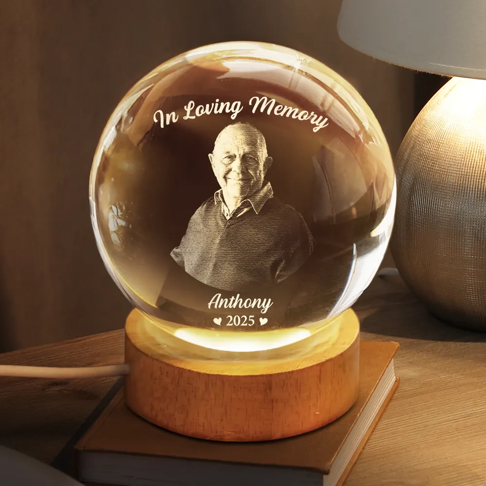 Custom Photo In Loving Memory Memorial - Personalized Crystal Globe Lamp - Image 3